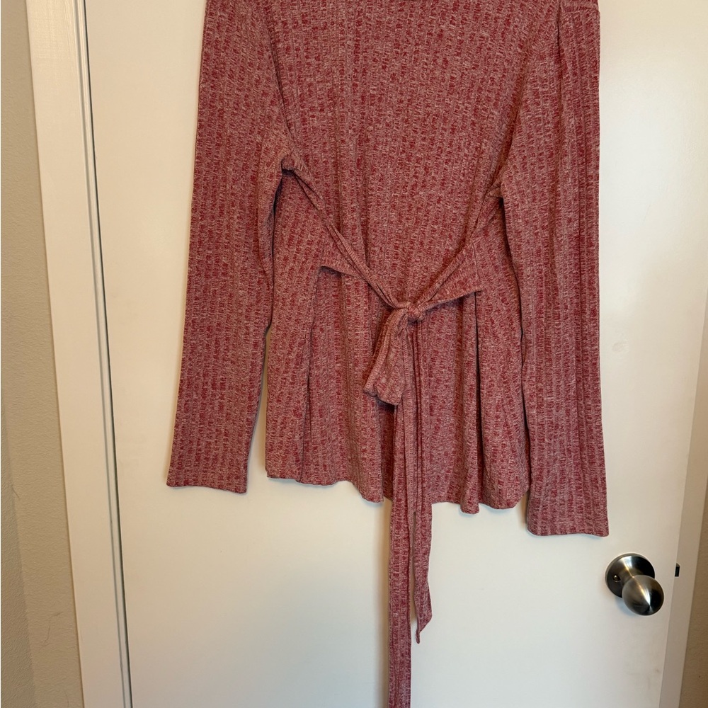 Maternity Red Knit Long Sleeve Top with Tie Waist